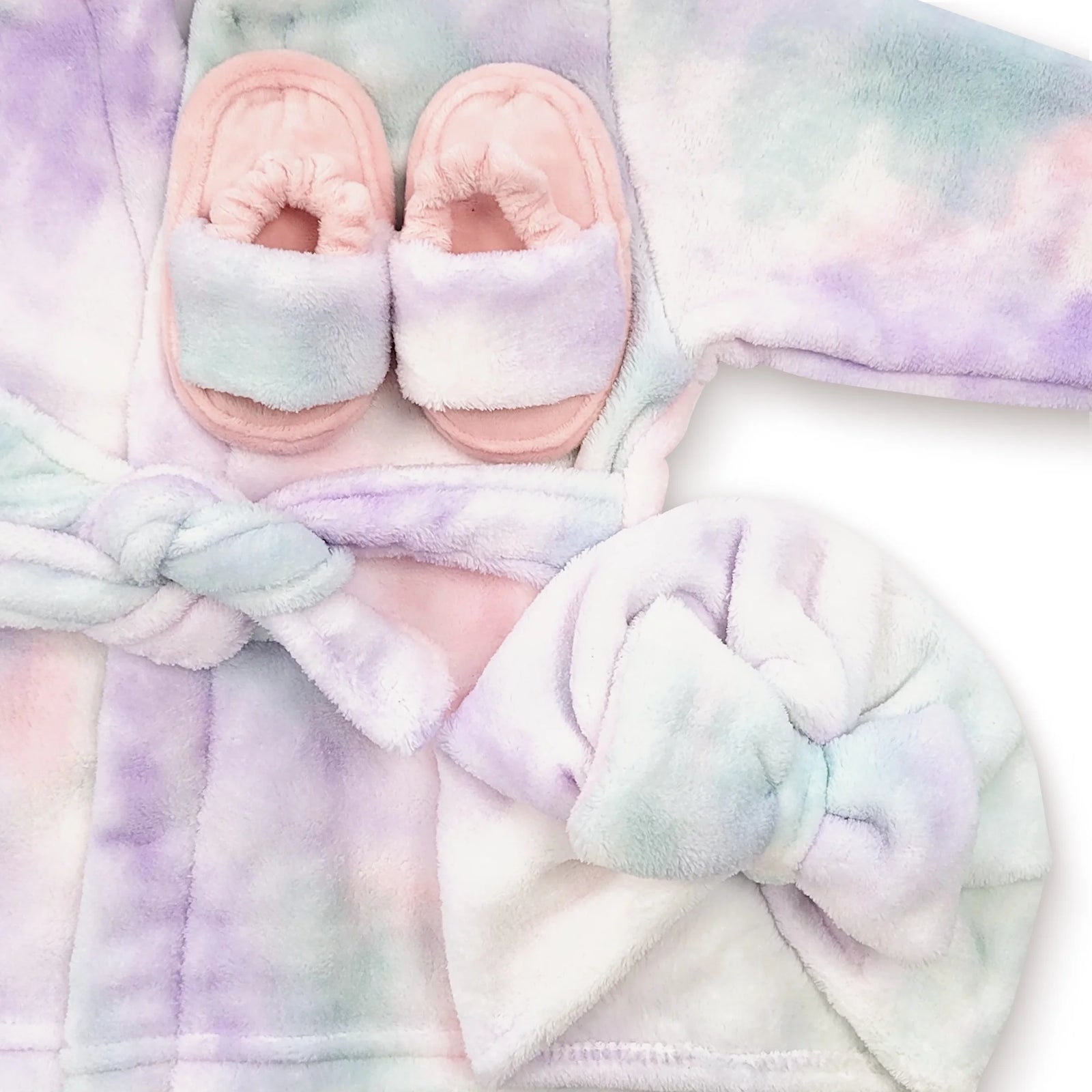 Bata Para Bebé - Juego De Bata De Baño De Felpa Suave - Bata De Baño Y Pantuflas Para Niños + Turbante Para Niñas (Tie Dye, 12-24 Meses)