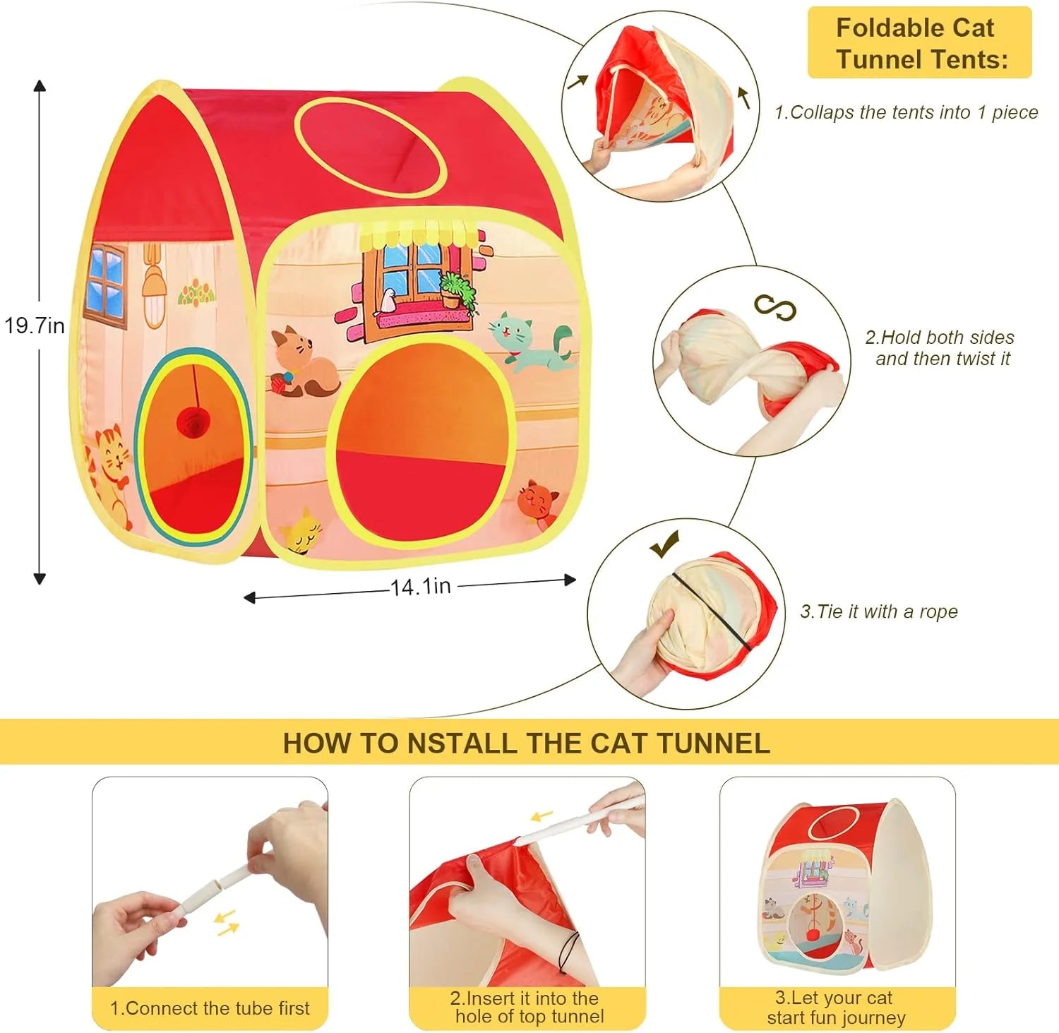 34 Pzas Juguetes Para Gatos Juguetes Para Gatitos, Juguetes Interactivos Para Gatitos Con Túneles Plegables Para Gatos Tienda, Varita Para Gato Juguete De Pluma Con Hierba Gatera