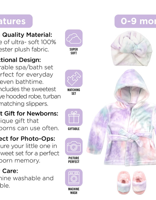 Load image into Gallery viewer, Bata Para Bebé - Juego De Bata De Baño De Felpa Suave - Bata De Baño Y Pantuflas Para Niños + Turbante Para Niñas (Tie Dye, 12-24 Meses)
