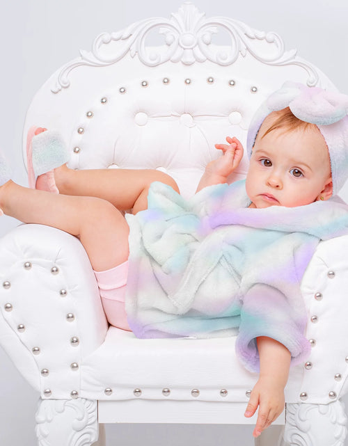 Load image into Gallery viewer, Bata Para Bebé - Juego De Bata De Baño De Felpa Suave - Bata De Baño Y Pantuflas Para Niños + Turbante Para Niñas (Tie Dye, 12-24 Meses)

