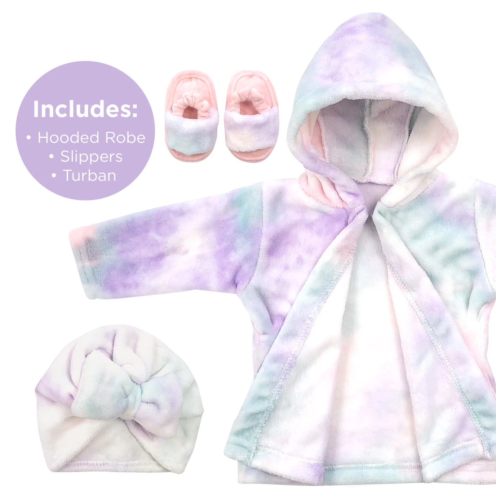 Bata Para Bebé - Juego De Bata De Baño De Felpa Suave - Bata De Baño Y Pantuflas Para Niños + Turbante Para Niñas (Tie Dye, 12-24 Meses)